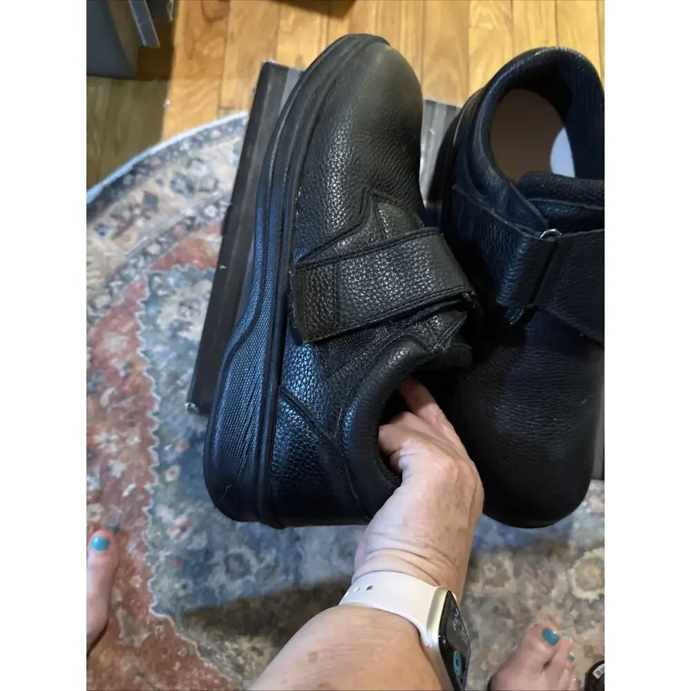 New Orthofeet Mens Blk Pebble Leather Orthotic Broadway Shoes Sz 12M